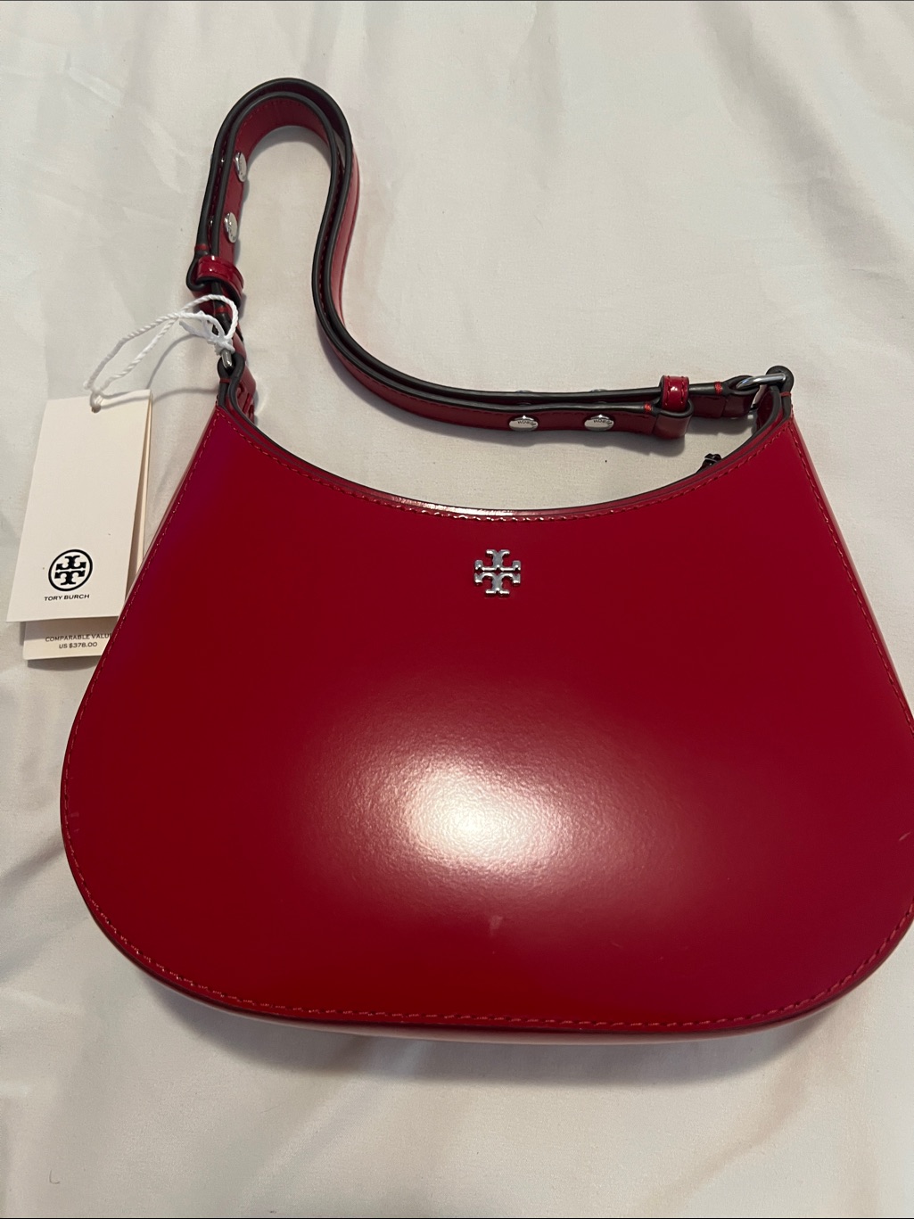 Tory Burch Red Patent Shoulder Hobo Bag
